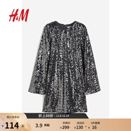 H&M秋季女裝亮片連衣裙1204941 深灰色/亮片 L 170/104