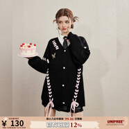 UNIFREE【明星同款】撞色綁帶毛衣針織衫甜美針織衫外套女帶胸針 黑色 均碼
