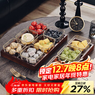 格娜斯 玻璃水果盤(pán)客廳輕奢創(chuàng  )意零食分格干果盤(pán)北歐ins網(wǎng)紅點(diǎn)心糖果盤(pán)
