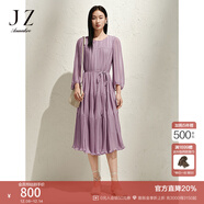 玖姿·安娜蔻優(yōu)雅浪漫壓褶竹節肌理收腰連衣裙蛋糕裙女2025春季新款 紫色系 XL