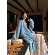 三吉黑花【賀穗】針織羊毛衫毛衣開(kāi)衫2025新款流行打底衫內搭上衣 淺藍(開(kāi)衫) M