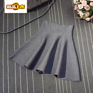 初徑短裙女秋冬羊毛針織半身裙打底毛線(xiàn)蓬蓬裙百褶a字傘裙小裙子冬裙 中灰色 XS (85斤以下) 裙長(cháng)42CM