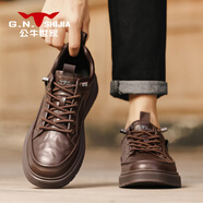公牛世家（G.N.Shi Jia）男鞋秋季一腳蹬百搭軟面軟底板鞋男款純黑色真皮休閑皮鞋 咖色 40