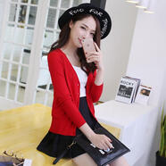 FSHE新年元旦針織衫女秋冬新款開(kāi)衫長(cháng)袖V領(lǐng)紅色毛衣韓版披肩外套女 大紅色 S