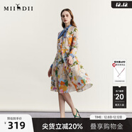 謎底花色連衣裙秋新款復古文藝特色拼接中長(cháng)裙長(cháng)袖233ML1154 淺駝花 M