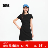 森馬（Semir）連衣裙女收腰T恤裙小心機夏季2025新款繡花圓領(lǐng)短裙簡(jiǎn)約休閑 黑色90001 M