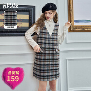 妖精的口袋復古格子背心連衣裙2024年冬季新款英倫風(fēng)氣質(zhì)寬松裙子 格子黃灰色 M