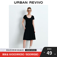 UR秋季新款女裝少女感蕾絲花邊顯瘦正肩短袖T恤UYY440030 黑色 M