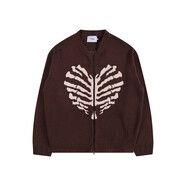 韓維辰同款韓國xtonz骷髏破洞復古拉鏈毛衣 棕色 M