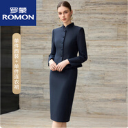羅蒙連衣裙套裝藏藍色感新中式立領(lǐng)時(shí)尚修身顯瘦氣質(zhì)女神范正裝OL 藏藍色西裝+連衣裙 S