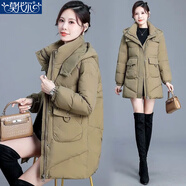 莫代爾寬松加厚棉服女中長(cháng)款2025冬季新款洋氣棉衣外套時(shí)尚休閑百搭襖子 卡其色 L 【106-120斤】