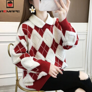 AEMAPE加絨加厚娃娃領(lǐng)假兩件2025年秋冬季新款韓版內搭時(shí)尚套頭針織衫女 酒紅色【有領(lǐng)】 2XL 【建議125-140斤】