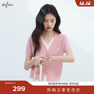 伊芙麗（eifini）伊芙麗V領(lǐng)假兩件單排扣針織衫女2025夏季新款百搭休閑基礎毛衫 粉色 短袖版 S 80-105斤