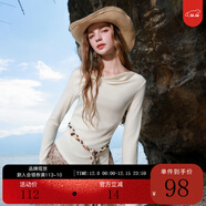 三彩2025秋季新款蕩領(lǐng)T恤修身長(cháng)袖上衣開(kāi)叉套頭優(yōu)雅M 奶白色 M 160/84A