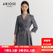 艾諾絲雅詩(shī)商場(chǎng)同款春秋新款西裝裙雙排扣腰帶款西裝領(lǐng)OL風(fēng)連衣裙10229028 灰色 M