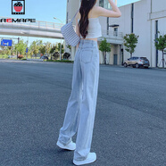 AEMAPE牛仔褲女2025秋冬季女裝寬松高腰顯瘦闊腿褲直筒垂感褲子休閑春款 淺藍色 M