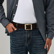 適上（FITUPON）5mm加厚4cm加寬頭層牛皮皮帶男真皮銅針扣一體連接褲腰帶手工復古 實(shí)心黃銅扣-咖色帶寬4.0cm 115cm