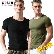 續(xù)點(diǎn) 短袖t恤男圓領(lǐng)夏修身健身緊身運(yùn)動(dòng)韓版休閑棉質(zhì)純色打底彈力汗衫 黑色+軍綠色 2XL 碼140-152斤左右修身版型