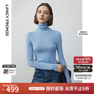 朗姿【朗姿羊毛Basic衣櫥】純羊毛法式毛針織衫冬季新款修身長(cháng)袖毛衣 天藍色 M