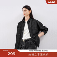 伊芙麗（eifini）蔣欣代言【爆款延續】復古藍色牛仔襯衣女通勤女裝外套 黑色 預售 M 110-125斤