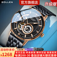 梭倫（SOLLEN）十大品牌名表手表男士全自動(dòng)機械表防水夜光國腕表送男友生日禮物 【日本進(jìn)口機芯】玫瑰金面鋼帶356