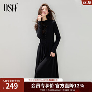 歐莎法式長(cháng)袖黑色連衣裙女2025年冬季新款氣質(zhì)高級感內搭長(cháng)裙 黑色 XL