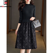 AEMAPE針織連衣裙女冬秋打底裙子2026新款秋裝時(shí)尚裙子女裝假兩件毛衣裙 黑色 L