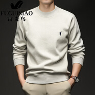 富貴鳥(niǎo)（FUGUINIAO）加絨加厚刺繡圓領(lǐng)t恤男長(cháng)袖秋冬季保暖純色套頭上衣打底衛衣 淺灰色 M