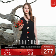 三彩2025夏季新款背心百褶裙V領(lǐng)無(wú)袖連衣裙手工勾花短裙M