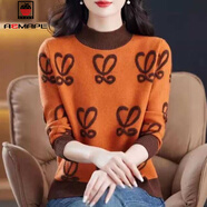 AEMAPE加絨加厚短款毛衣女裝秋冬季半高領(lǐng)小個(gè)子上衣寬松保暖針織打底衫 橘色【不加絨】 常規 L 建議110-120斤