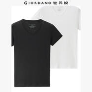 佐丹奴（Giordano） 男裝T恤 男裝兩件裝V領(lǐng)純棉純色打底衫男短袖男士T恤衫 09黑/白色 小碼(165/92A)