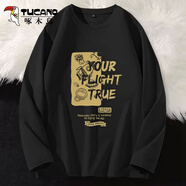 啄木鳥(niǎo)（TUCANO）長(cháng)袖t恤男純棉春秋季寬松休閑打底衫青少年重磅潮流印花長(cháng)袖男T恤 黑/飛行夢(mèng) S 建議（80斤-90斤）