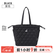 KANGOL官方大容量托特包菱形格秋冬新款單肩手拎包包女綿綿購物袋包抽繩 黑色