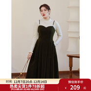 獨束大碼女裝絲絨吊帶連衣裙女冬裝新款胖mm法式氣質(zhì)背帶裙顯瘦 橄欖綠 2XL