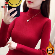 AEMAPE新年穿搭針織衫女2026春秋冬新款韓版加絨加厚半高領(lǐng)毛衣打底上衣 MX-7201L_紅色 加絨 S _85-105斤