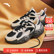 安踏（ANTA）行風(fēng)休閑鞋女秋冬季新款復古潮流網(wǎng)面透氣舒適增高軟底運動(dòng)鞋子 【革面】黑/燕麥白/松煙灰-6 35.5 (220mm)