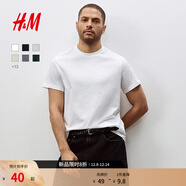 H&M男裝女裝T恤秋冬透氣圓領(lǐng)短袖運動(dòng)上衣短袖內搭打底衫0685816 白色 L 175/108