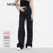 MO&Co.休閑褲簡(jiǎn)約設計感中高腰及地直筒闊腿褲(附腰帶)黑色摩安珂 黑色 XS 155