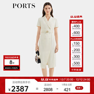 PORTS寶姿女裝春夏新款西裝領(lǐng)收腰雙排扣疊片開(kāi)衩連衣裙ALT8D006TWB037 奶白色 S （4）