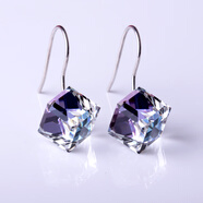 日韓風(fēng)格925銀方糖耳釘 超閃奧地利水晶耳墜 立方體造型耳飾女裝 淺彩紫色一對