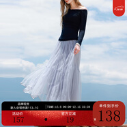 三彩2025秋季新款網(wǎng)紗半身裙松緊腰A字裙浪漫長(cháng)裙優(yōu)雅M 淡紫色 XL 170/76A