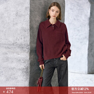 顏域（YANYEE）【98%羊毛】顏域氣質(zhì)翻領(lǐng)毛衣女2025新款冬季紅色上衣寬松針織衫 酒紅 L/40