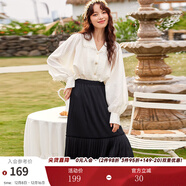 兩三事絲絨半身裙春季女黑色百褶裙裙子復古半裙長(cháng)裙 開(kāi)心自轉體 黑色- 薄款 M