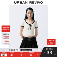 UR2025秋季新款女裝時(shí)尚撞色蝴蝶結系帶修身短袖T恤UYY450123 本白 M