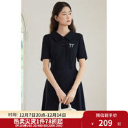 獨束大碼女裝學(xué)院風(fēng)時(shí)尚減齡連衣裙微胖MM夏日休閑隨性顯瘦POLO裙 優(yōu)雅黑 L (尺碼：2)