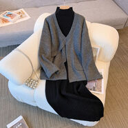 書(shū)與茶大碼女裝秋冬微胖mm慵懶風(fēng)氣質(zhì)遮肉顯瘦連衣裙針織毛衣外套兩件套 灰色 兩件套優(yōu)質(zhì)版(小香風(fēng)套裝/顯身材性感辣妹/網(wǎng)紅 4XL (180-200斤)