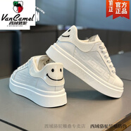 西域駱駝秋冬季小白鞋男款板鞋休閑百搭潮鞋歐洲站香港潮牌感微笑 白色-駱駝官方品牌旗艦 41 標準板鞋尺碼