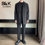 班尼路（Baleno）S&K系列毛呢大衣男款秋冬季商務(wù)休閑時(shí)尚西裝套裝純色中長(cháng)款外套 灰色【外套+褲子】 2XL