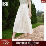歐莎（OSA）新中式百褶半身裙女夏2025新款顯瘦中長(cháng)款國風(fēng)改良馬面裙 米白色 L