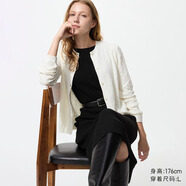 優(yōu)衣庫女裝紐花圓領(lǐng)針織開(kāi)衫/毛衣外套空調衫通勤秋冬新款481477 01 乳白色 XL